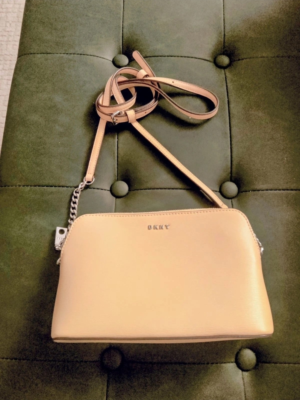 DKNY Yellow Leather Crossbody Bag Purse with Chain Accent
